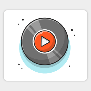 Vinyl Disk Music with Red Play Button Music Cartoon Vector Icon Illustration Magnet